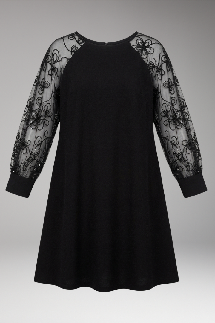 Women’s Dress with Lace Sleeves and Round Neckline