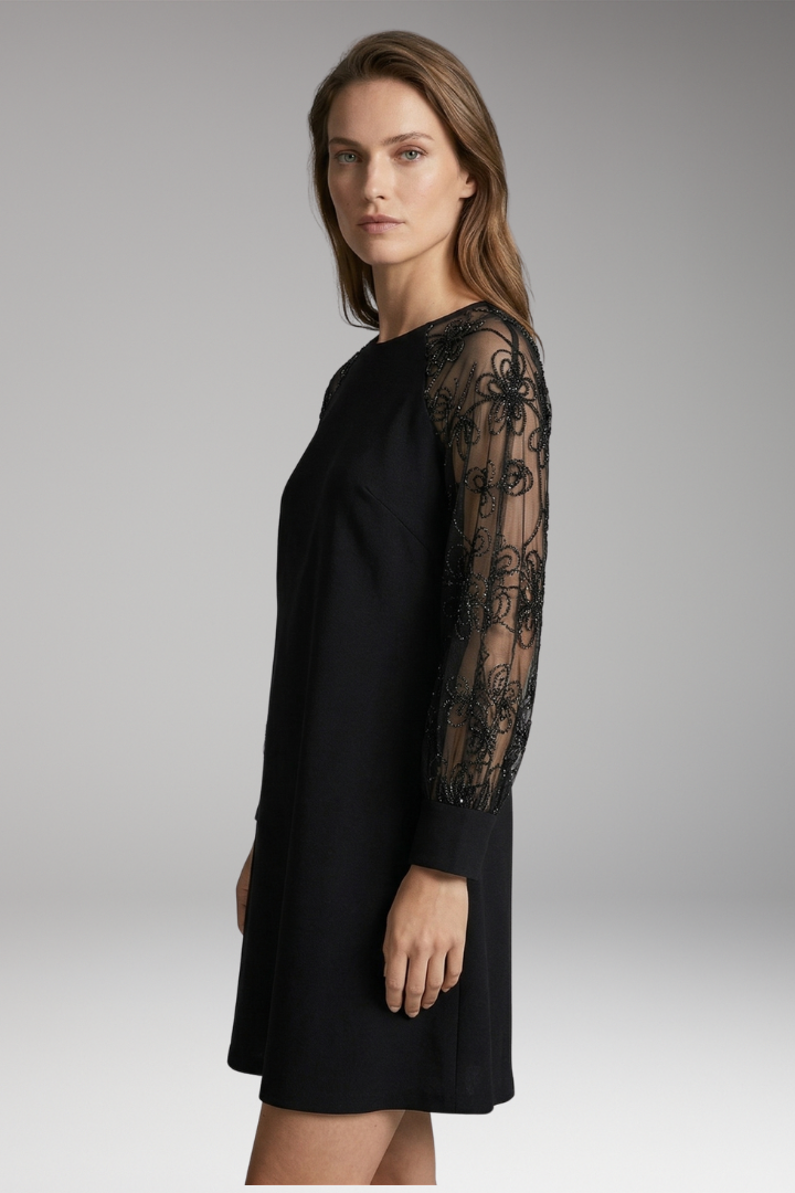 Women’s Dress with Lace Sleeves and Round Neckline