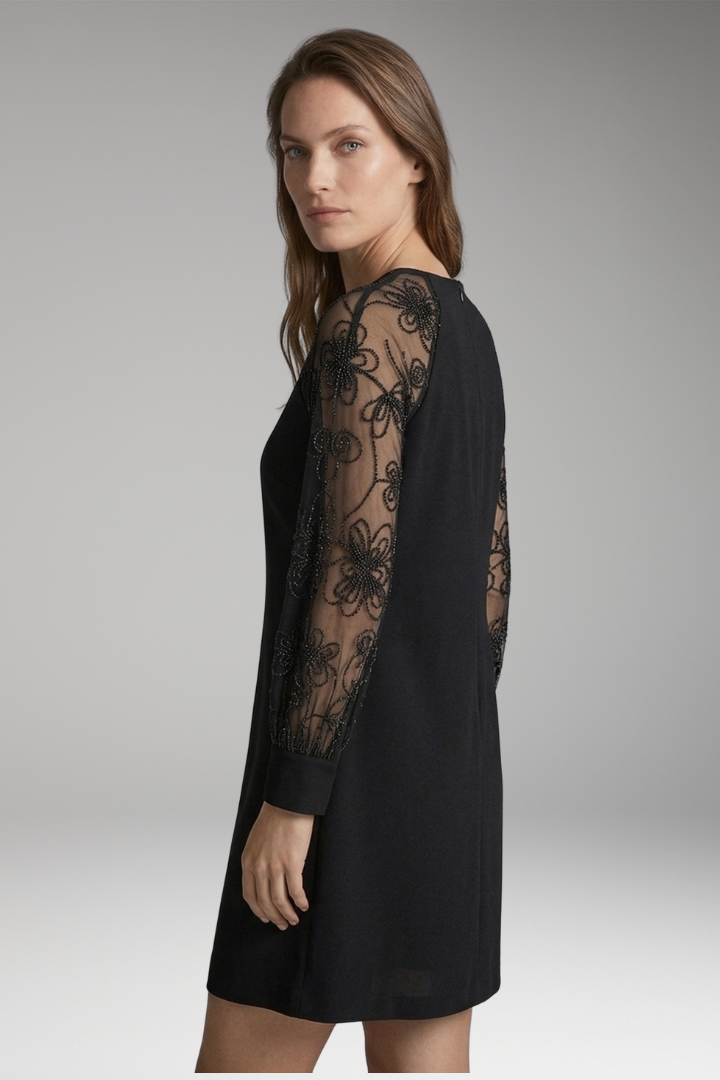Women’s Dress with Lace Sleeves and Round Neckline