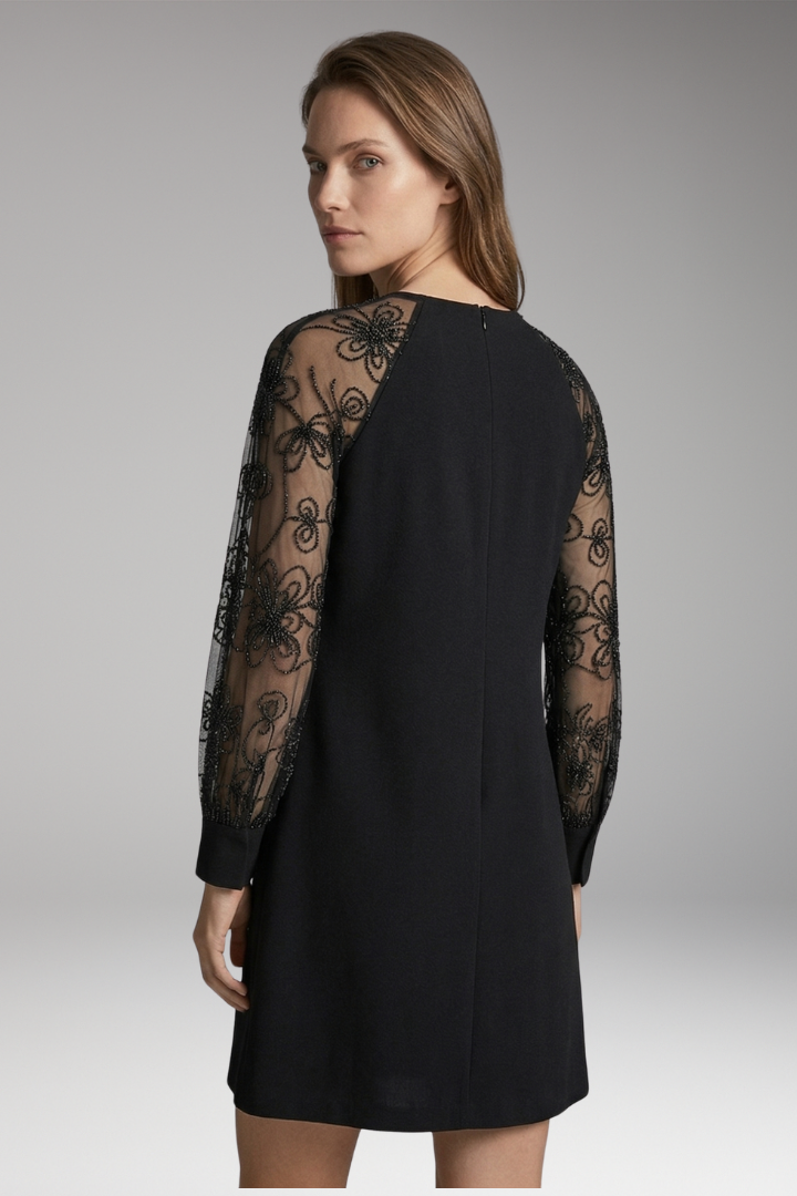 Women’s Dress with Lace Sleeves and Round Neckline