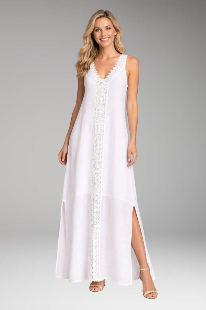 Women’s Dress with Lace Trim and Side Slits