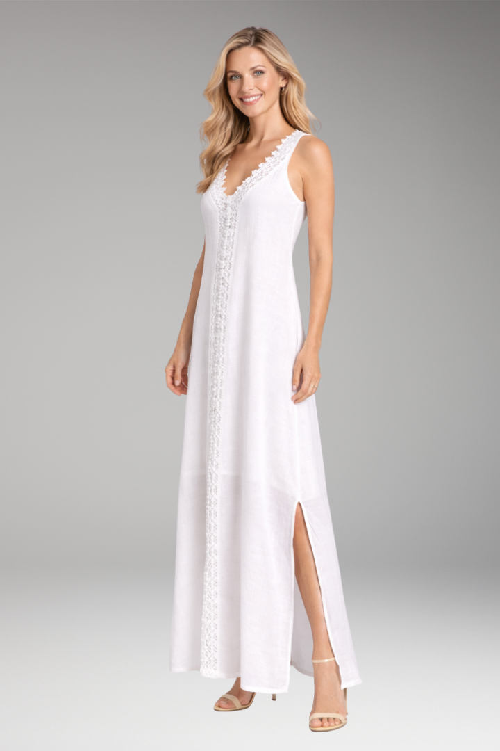 Women’s Dress with Lace Trim and Side Slits