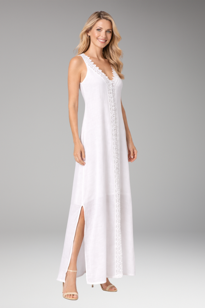 Women’s Dress with Lace Trim and Side Slits