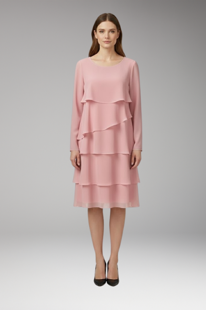 Women's Dress with Layered Design and Long Sleeves