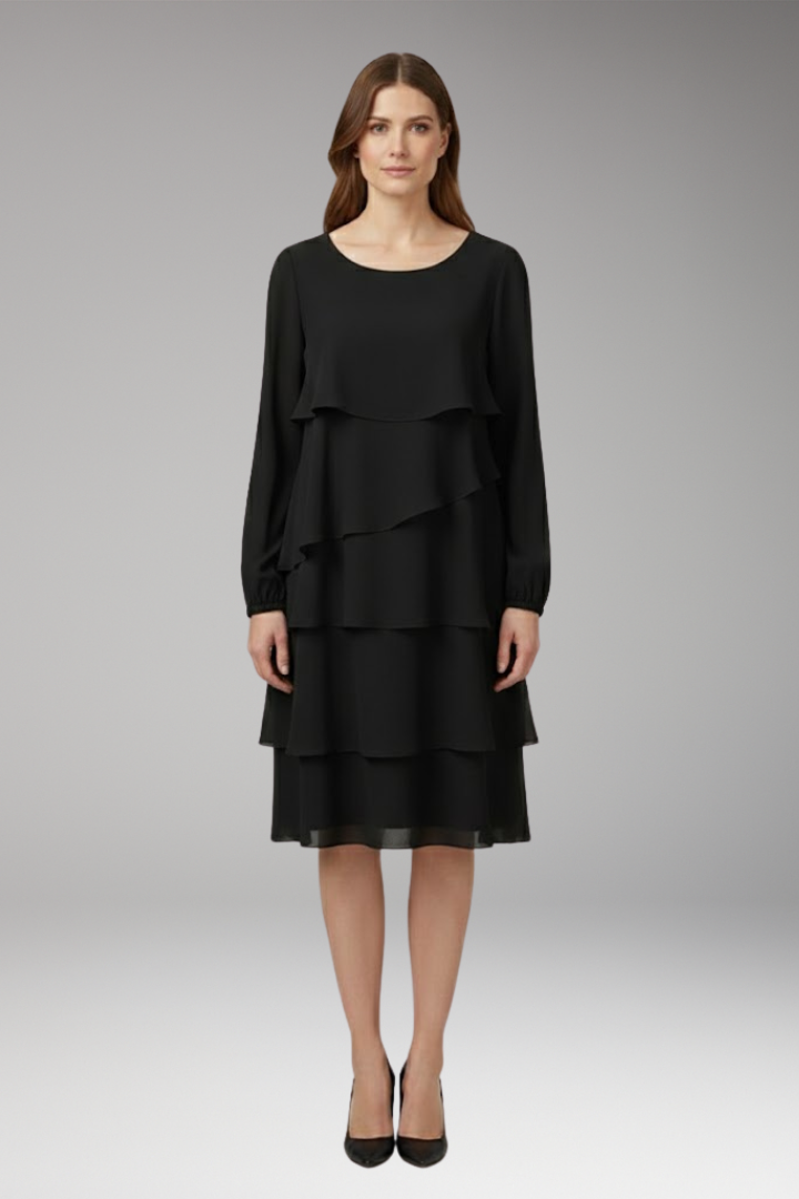 Women's Dress with Layered Design and Long Sleeves