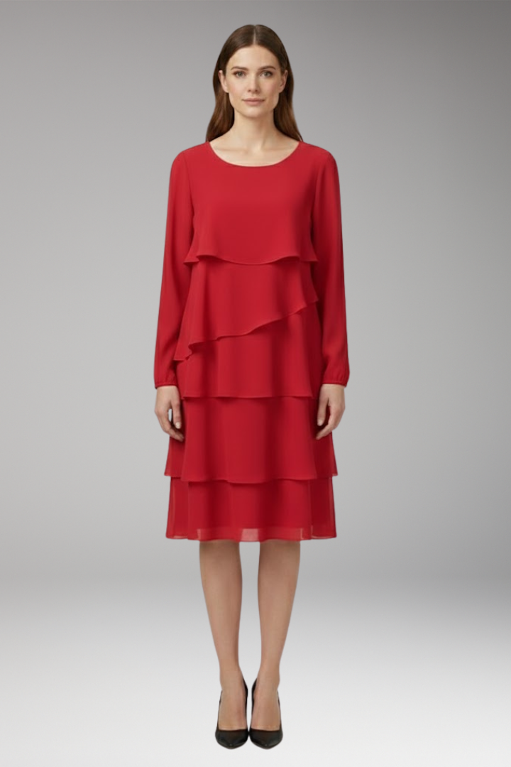 Women's Dress with Layered Design and Long Sleeves