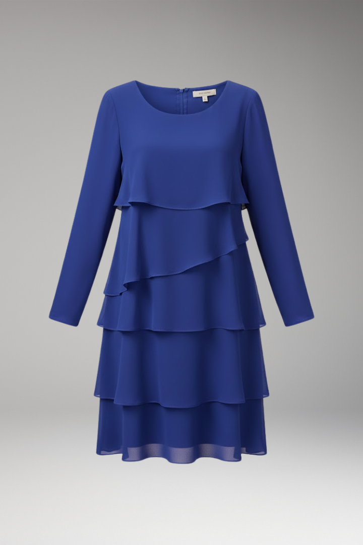 Women's Dress with Layered Design and Long Sleeves