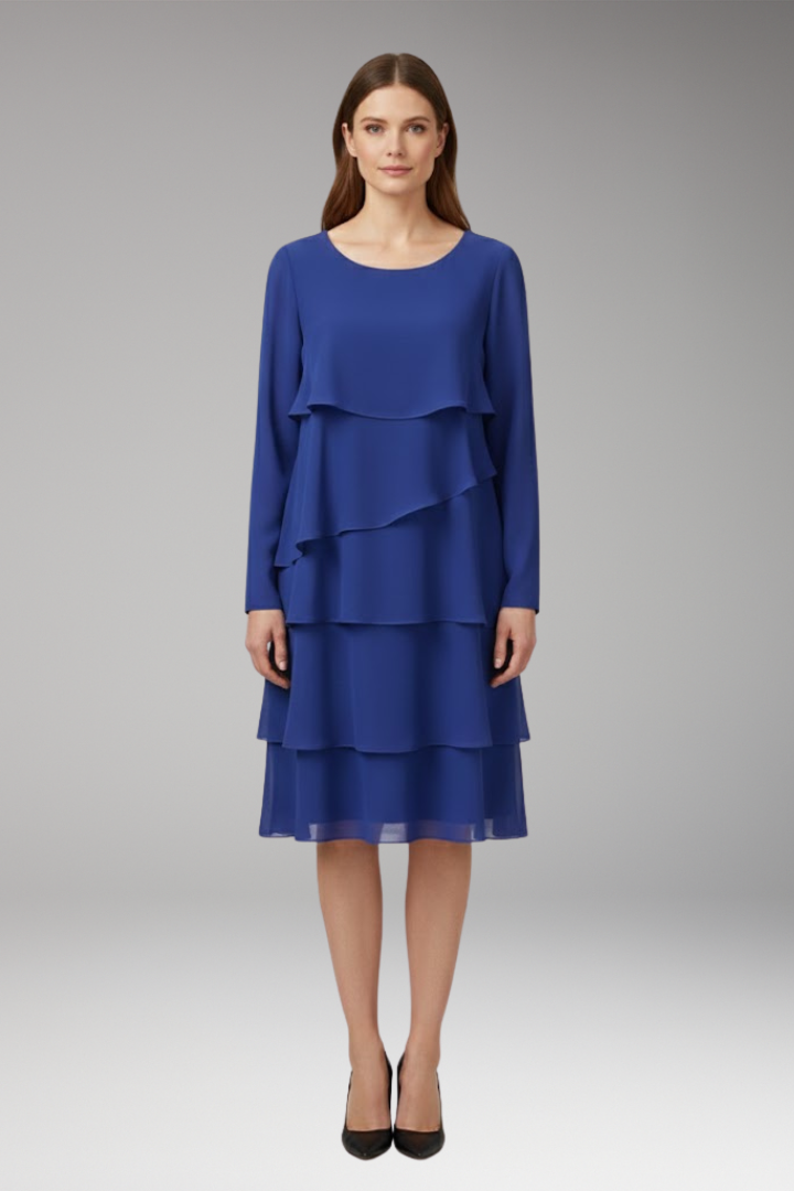 Women's Dress with Layered Design and Long Sleeves