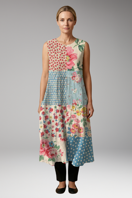Women's Dress with Linen Blend and Sleeveless Design
