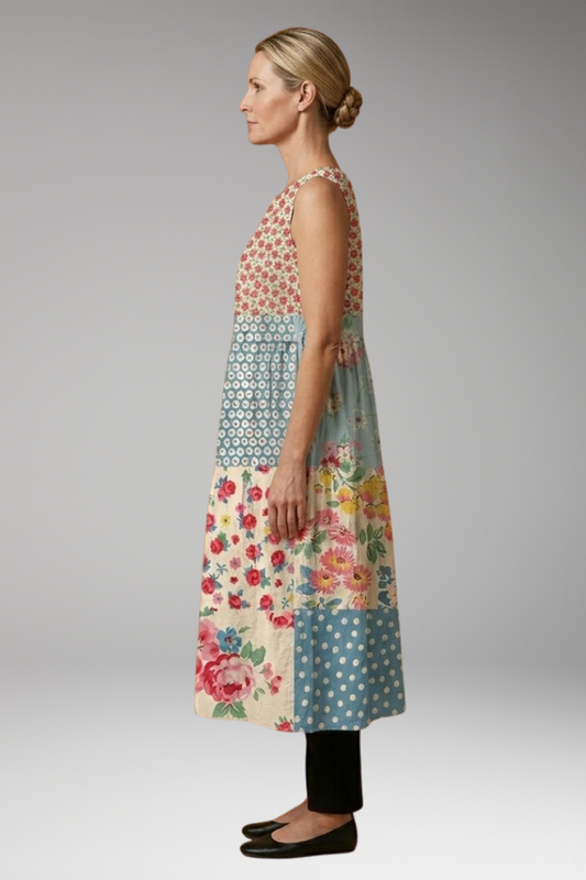 Women's Dress with Linen Blend and Sleeveless Design