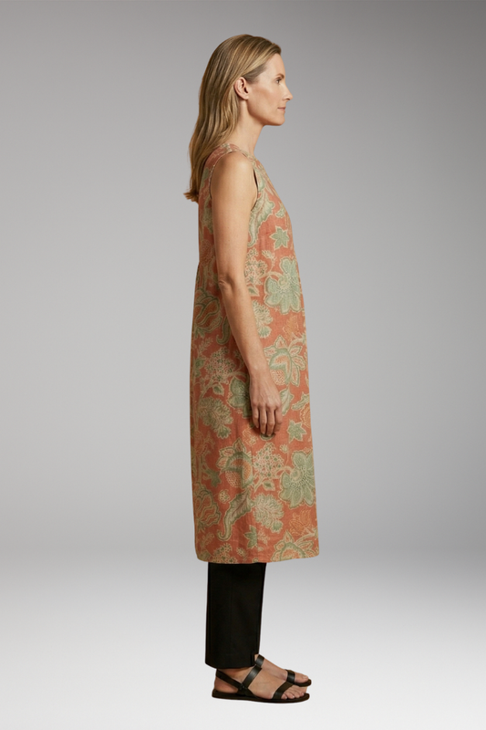 Women's Dress with Linen Blend and Sleeveless Design