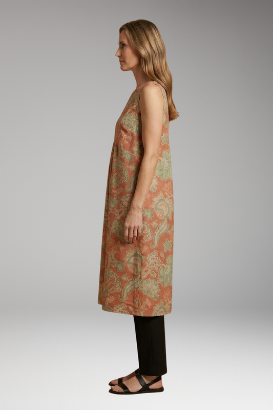 Women's Dress with Linen Blend and Sleeveless Design