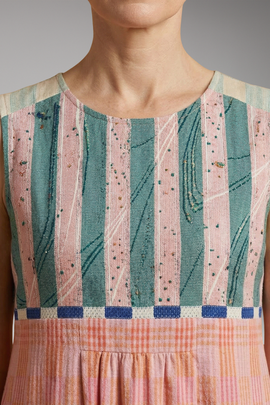 Women's Dress with Linen Blend and Sleeveless Design