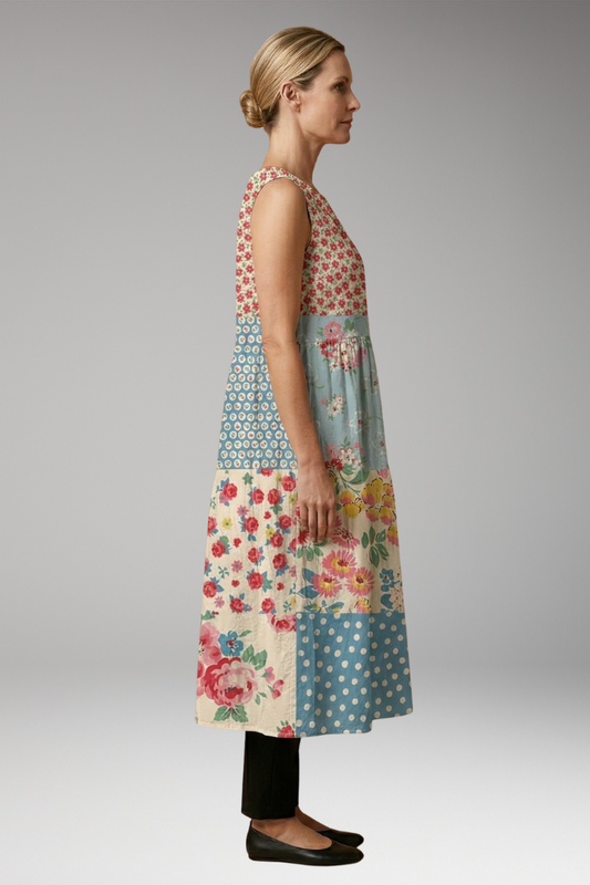 Women's Dress with Linen Blend and Sleeveless Design