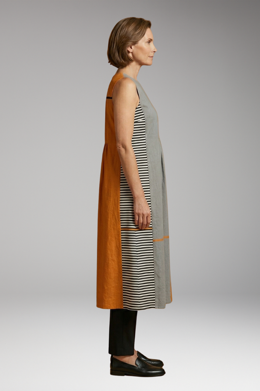 Women's Dress with Linen Blend and Sleeveless Design