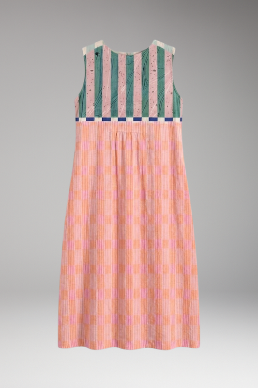 Women's Dress with Linen Blend and Sleeveless Design