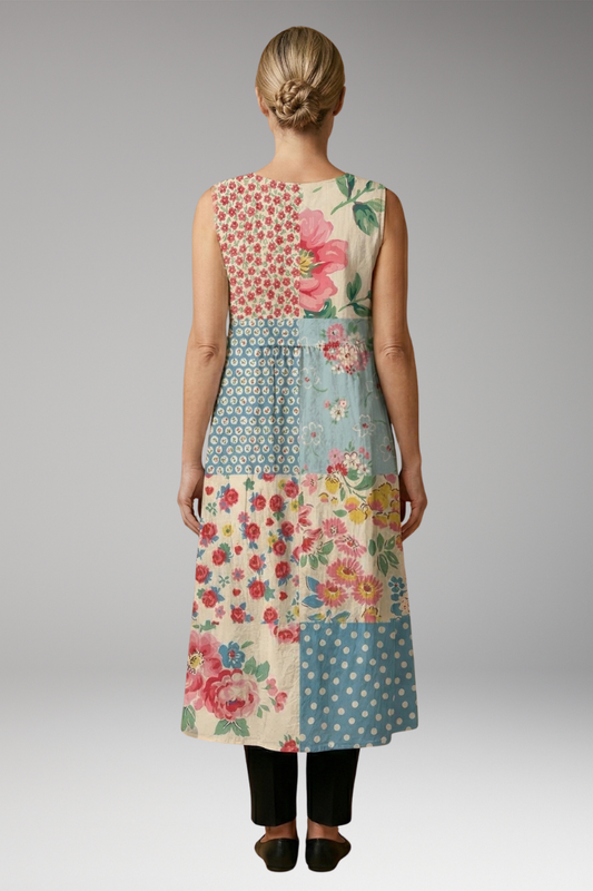 Women's Dress with Linen Blend and Sleeveless Design