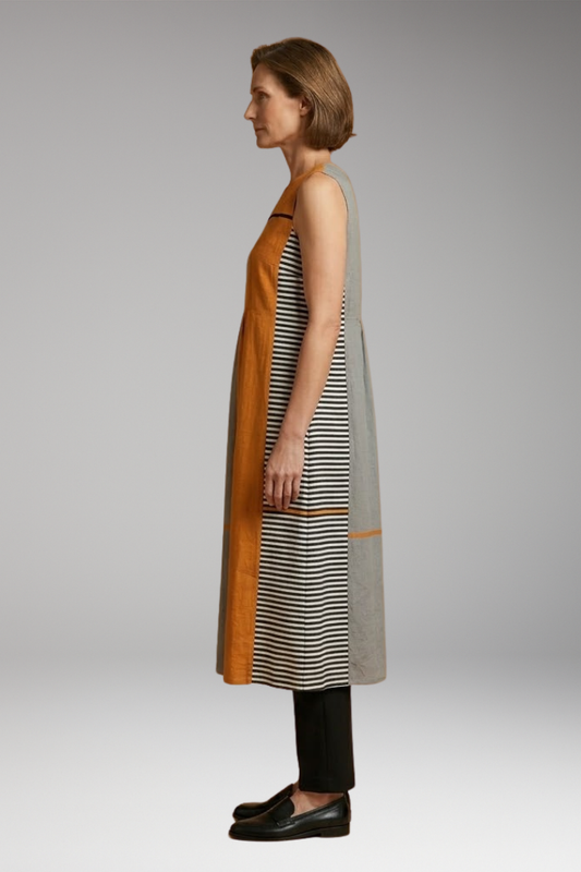 Women's Dress with Linen Blend and Sleeveless Design