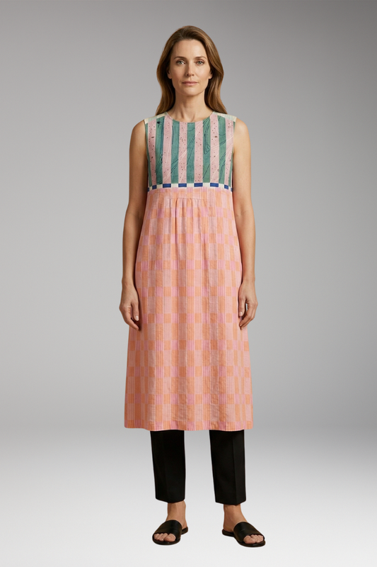 Women's Dress with Linen Blend and Sleeveless Design