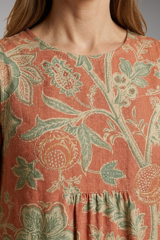 Women's Dress with Linen Blend and Sleeveless Design