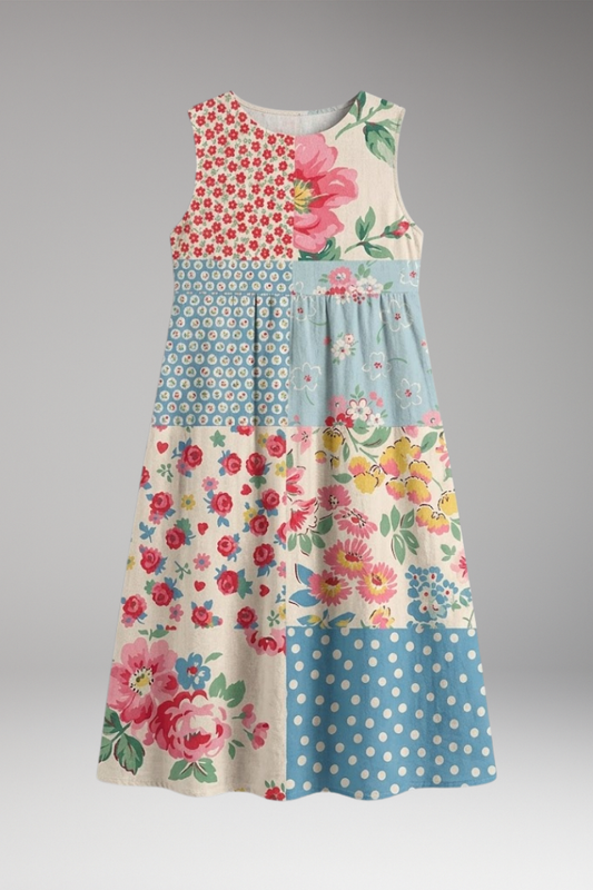 Women's Dress with Linen Blend and Sleeveless Design