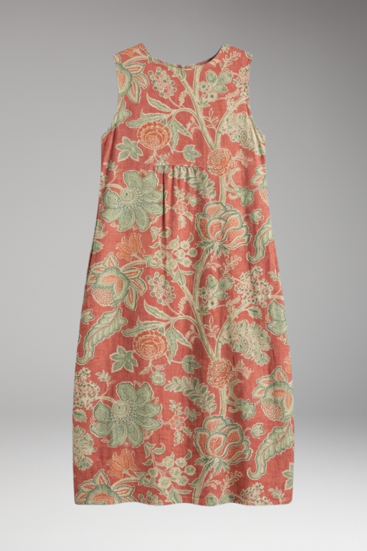 Women's Dress with Linen Blend and Sleeveless Design