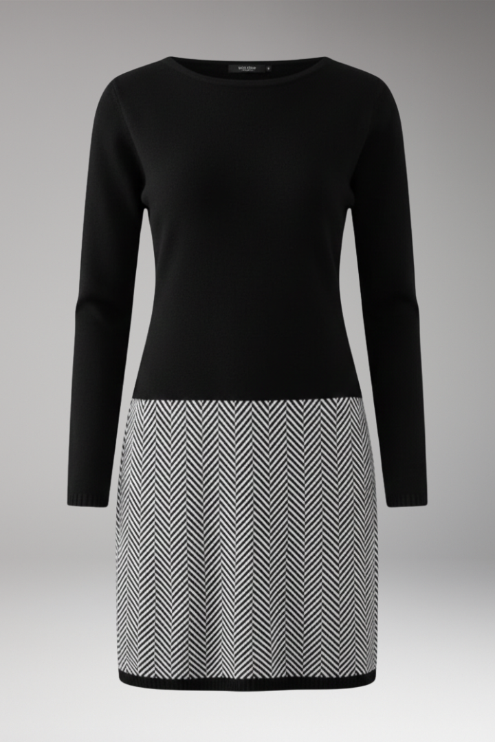 Women’s Dress with Long Sleeves and Houndstooth Hem