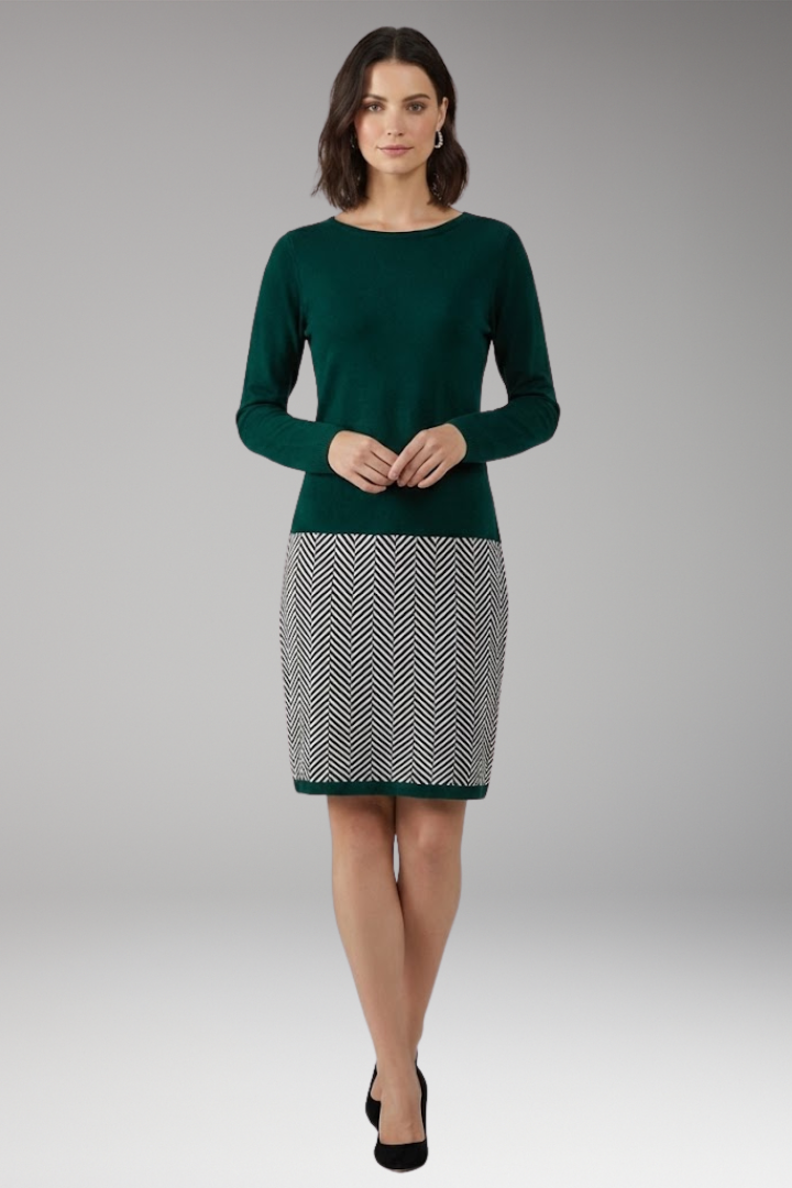 Women’s Dress with Long Sleeves and Houndstooth Hem