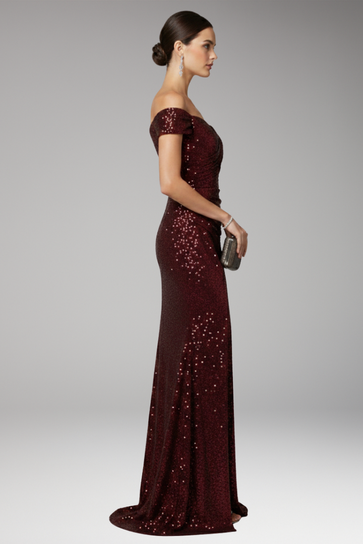 Women’s Dress with Off-Shoulder Neckline and Sequinned Surface