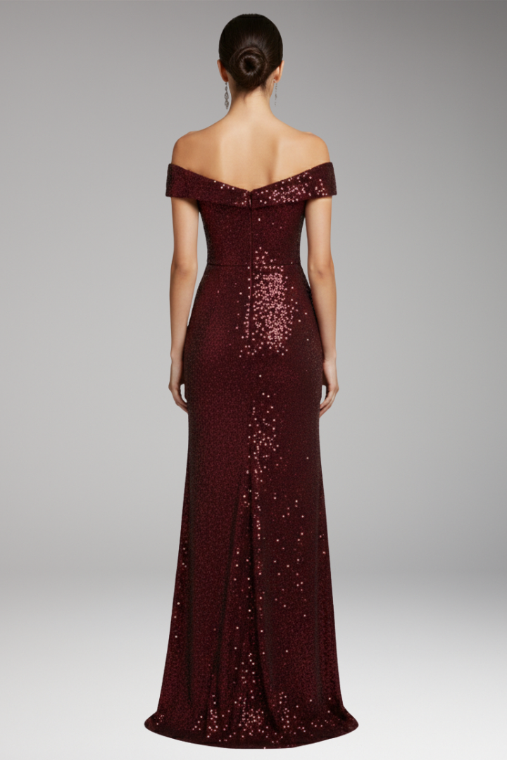 Women’s Dress with Off-Shoulder Neckline and Sequinned Surface