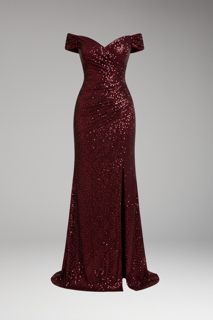 Women’s Dress with Off-Shoulder Neckline and Sequinned Surface