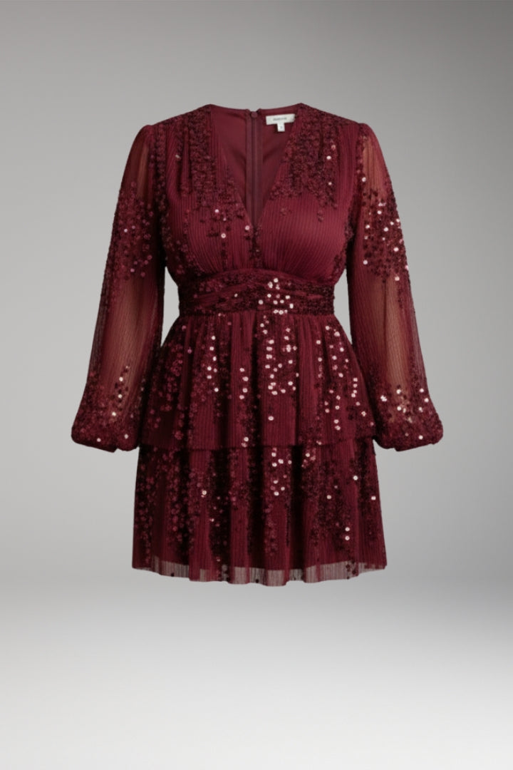 Women's Dress with Pleated Design and Sparkling Details
