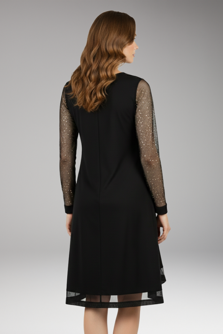 Women’s Dress with Plunging Neckline and Sequined Sleeves