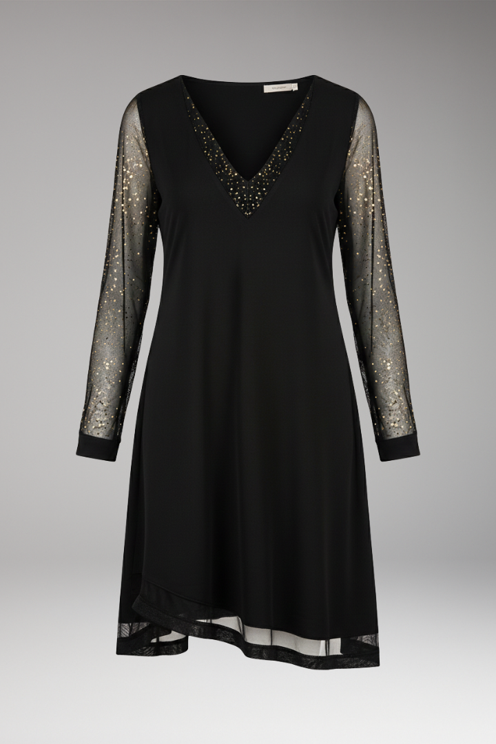 Women’s Dress with Plunging Neckline and Sequined Sleeves