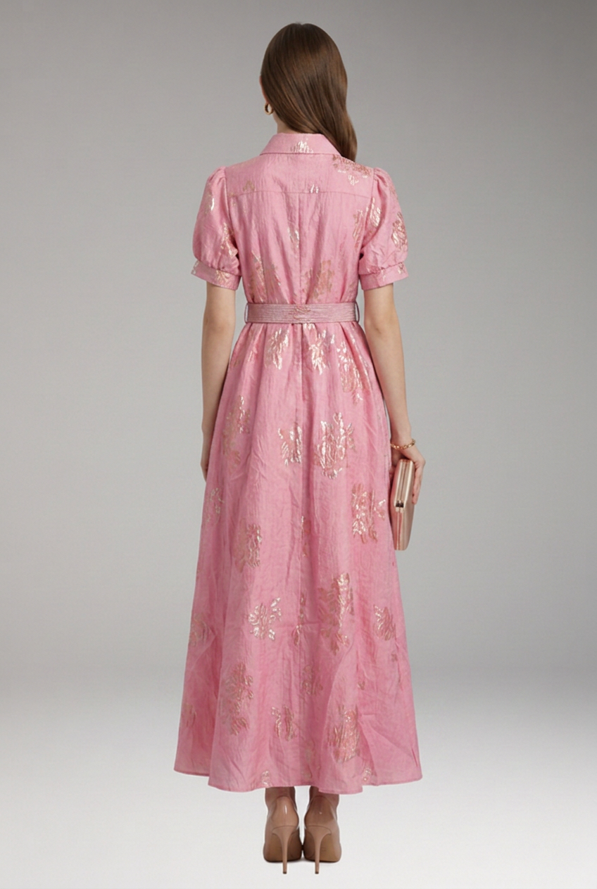 Women’s Dress with Puff Sleeves and Belted Waist