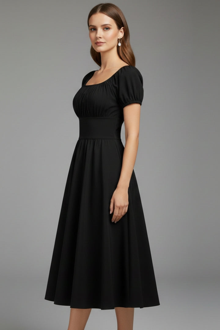 Women's Dress with Puff Sleeves and Waist Shaping
