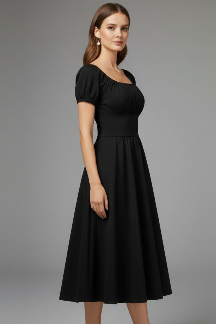 Women's Dress with Puff Sleeves and Waist Shaping