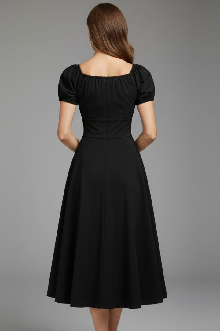 Women's Dress with Puff Sleeves and Waist Shaping