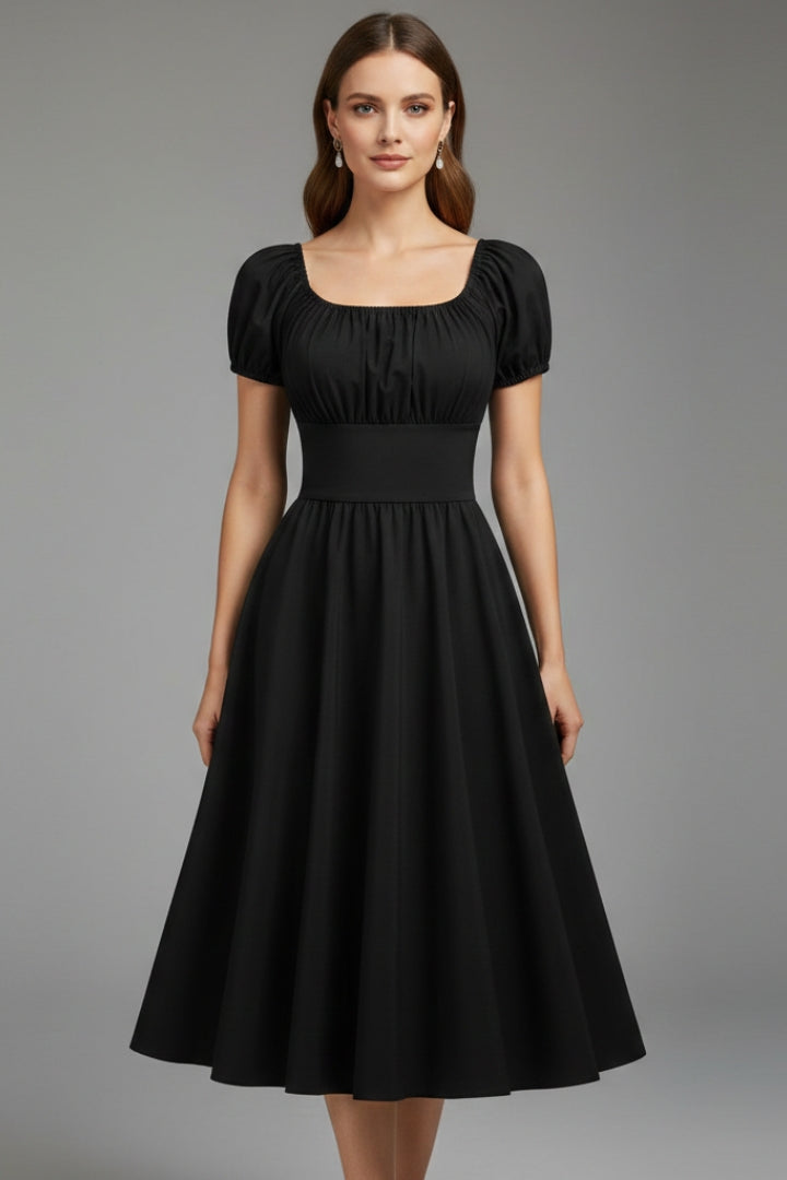 Women's Dress with Puff Sleeves and Waist Shaping