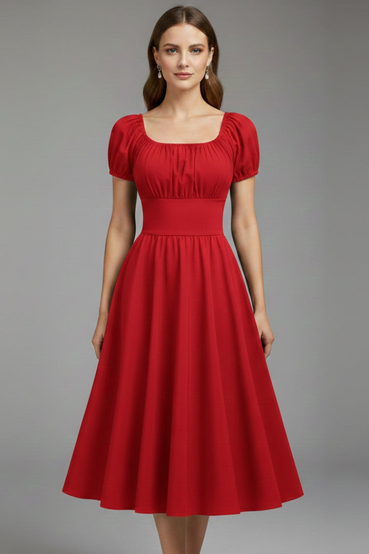 Women's Dress with Puff Sleeves and Waist Shaping