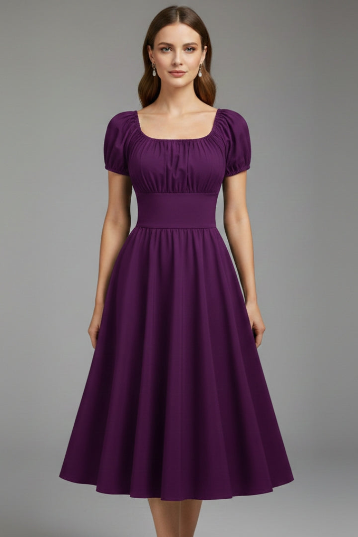 Women's Dress with Puff Sleeves and Waist Shaping