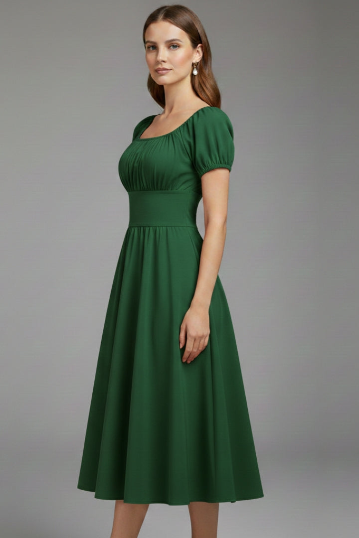 Women's Dress with Puff Sleeves and Waist Shaping
