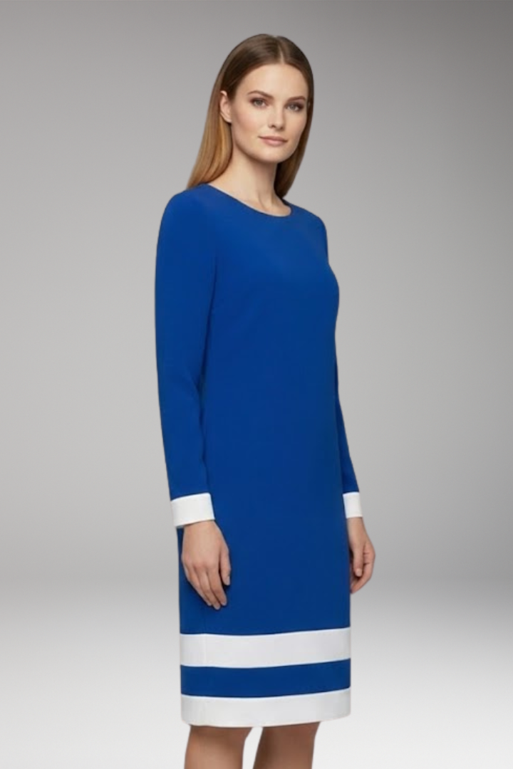 Women's Dress with Round Neck and Contrasting Cuffs and Hem