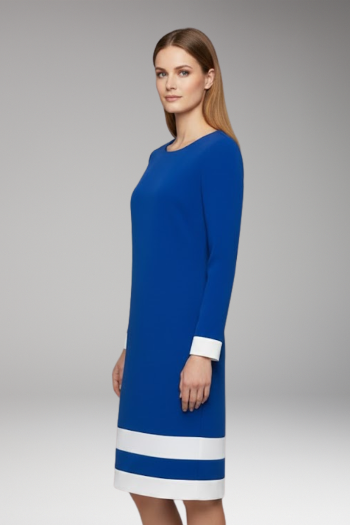 Women's Dress with Round Neck and Contrasting Cuffs and Hem