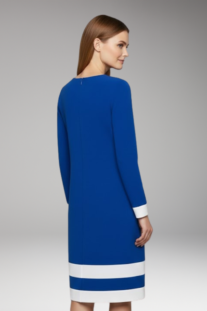 Women's Dress with Round Neck and Contrasting Cuffs and Hem