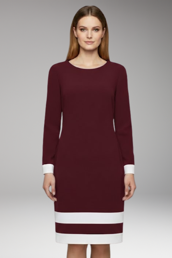 Women's Dress with Round Neck and Contrasting Cuffs and Hem