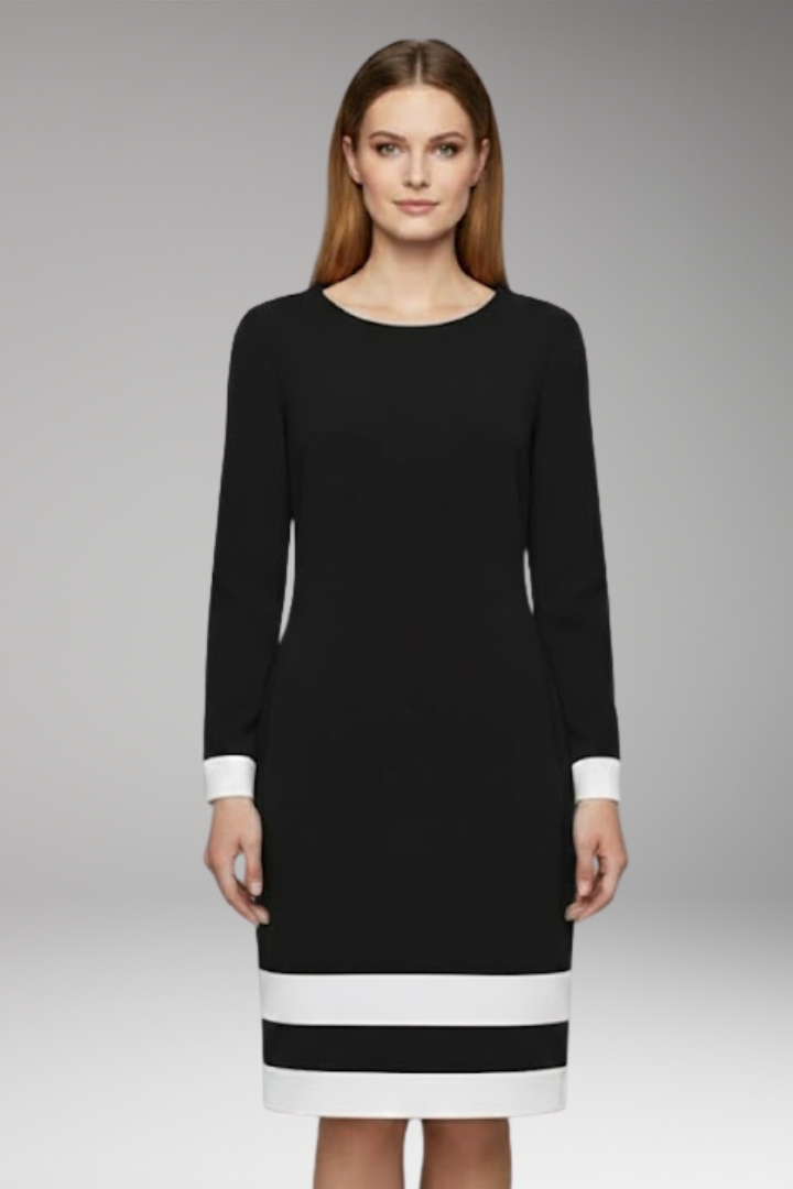 Women's Dress with Round Neck and Contrasting Cuffs and Hem