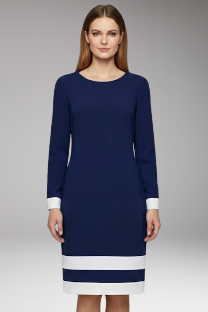 Women's Dress with Round Neck and Contrasting Cuffs and Hem