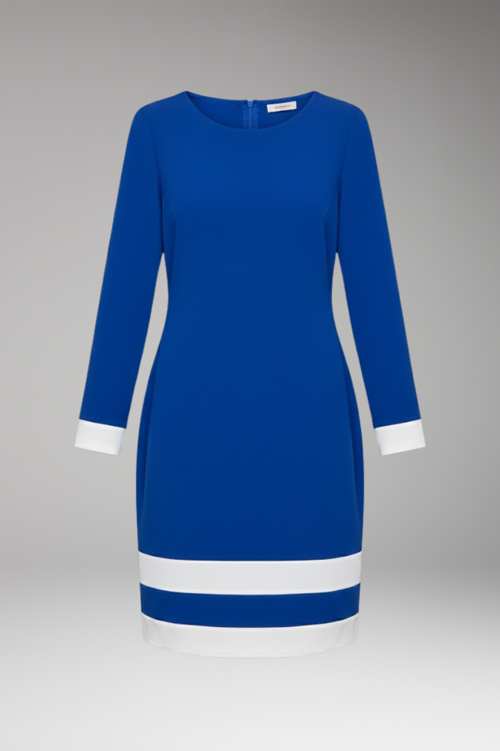 Women's Dress with Round Neck and Contrasting Cuffs and Hem