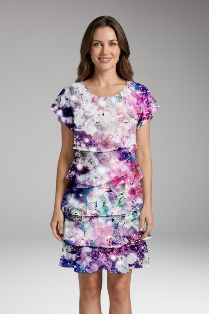 Women’s Dress with Round Neck and Ruffled Hem